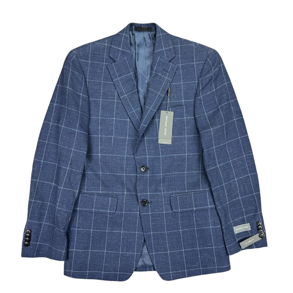 Michael Kors Mens Kalina Wool Silk Linen Classic Fit Sport Coat Denim Blue 36S